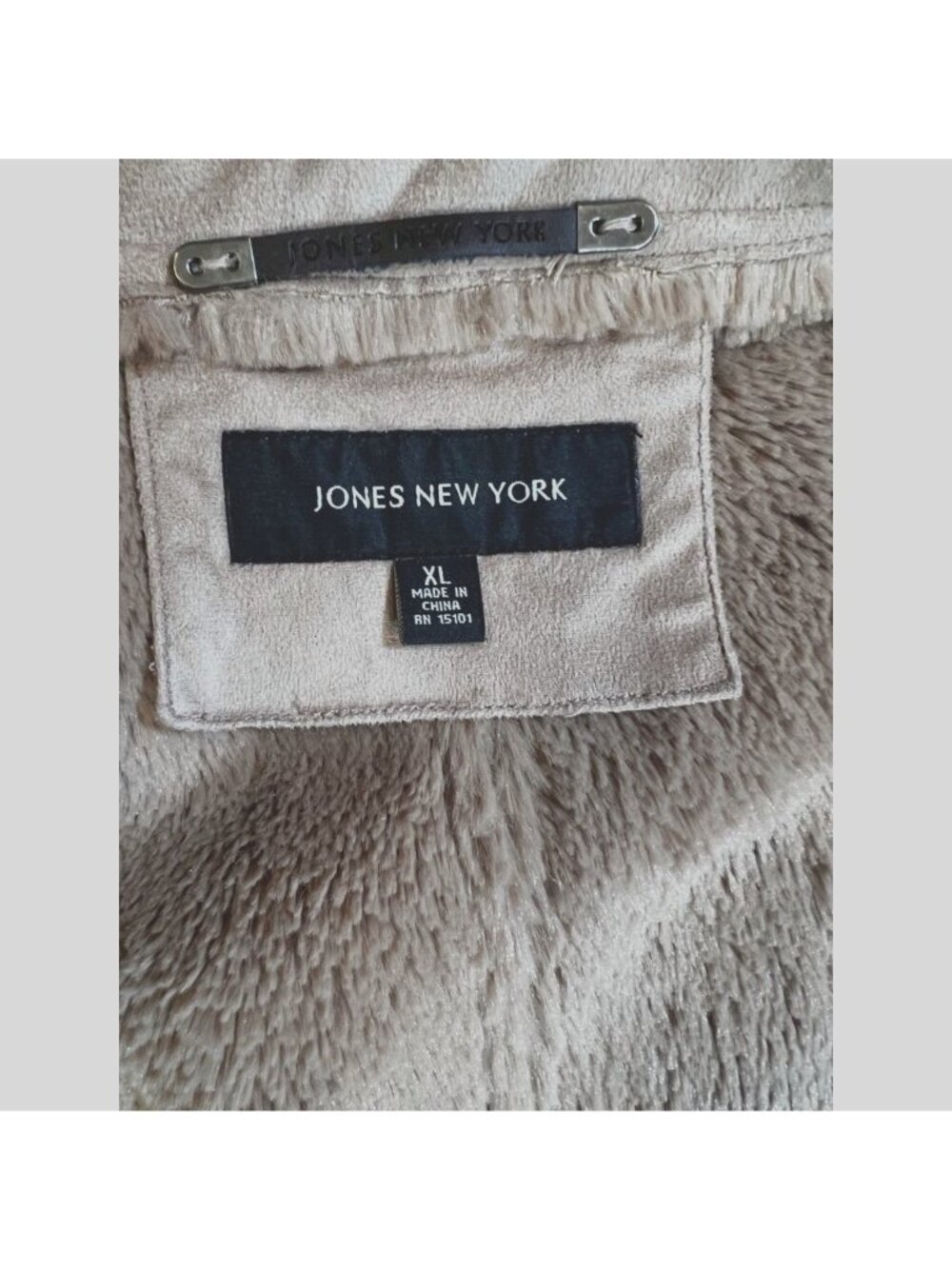 Jones New York Womens Jacket Coat XL Brown Buttons Hooded Faux Fur Trim V Neck - Picture 6 of 8